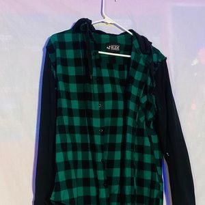 Teal buffalo check hoodie
